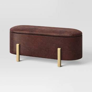 Storage Bench with Wooden Legs Dark Brown Faux Leather - Threshold™