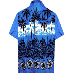 LA LEELA Men s Hawaii Shirt Button Down Large Palm Tree Floral Blue