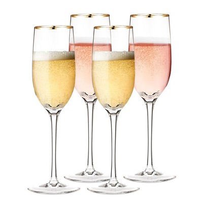 Berkware Tall Champagne Flutes with Gold Tone Rim - 8.1oz (Set of 6)