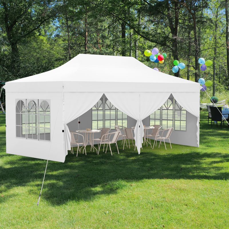 Tangkula 10 x 20FT Pop up Canopy with 6 Sidewalls Outdoor Canopy Tent with Zippered Entrances Windows Blue/Black/Grey/White, 2 of 11