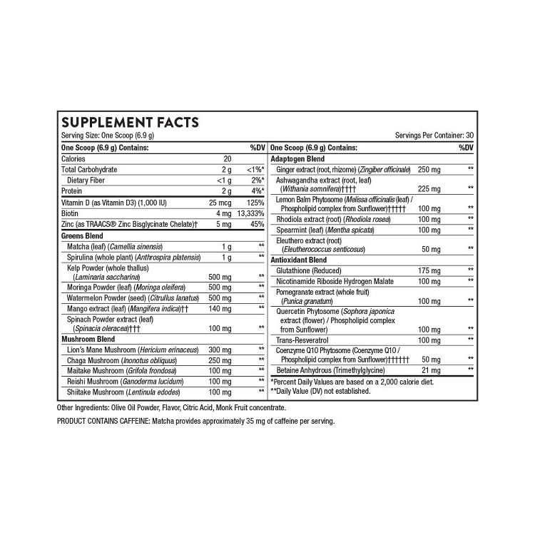 THORNE Daily Greens Plus - Comprehensive Greens with Matcha, Spirulina, Moringa and Adaptogen, Mushroom and Antioxidant  - Mint - 7.2 Oz - 30 Servings, 2 of 8