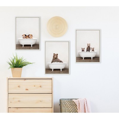 Three Little Pigs in Vintage Bathtub Framed Canvas Art