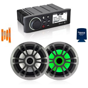 Fusion MS-RA70N Marine AM/FM/BT/NEMA2000 Stereo with 1 Pair Fusion EL-FL651SPG EL Series 6.5" Shallow Mount RGB LED, Sports Grey Grille - 1 of 4