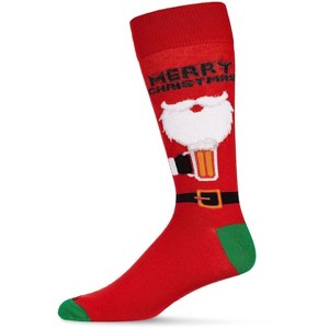 Memoi Men's Santa Claus and Suds Holiday Crew Novelty Socks Tango Red 10-13 - 1 of 4