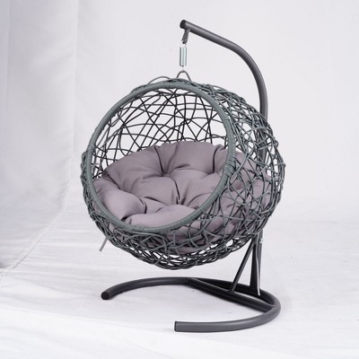 Whisen Rattan Wicker Cat Egg Chair Hanging Swinging Cat Bed with Cushion for Cats, Small Dogs, and Small Animals