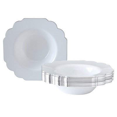 Silver Spoons Elegant Disposable Plastic Plates for Party, Heavy Duty White Disposable Plate Set,  (10 PC) - Baroque
