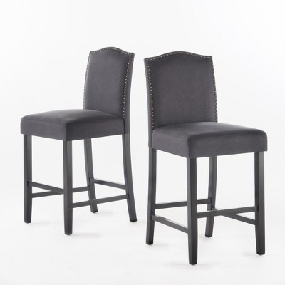 DSVIMOY Counter and Bar Stool Set of 2 Upholstered with Nailhead Trim for Kitchen or Home Bar, Gray, 41.5"*20.25"*12.6"