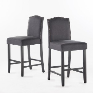DSVIMOY Counter and Bar Stool Set of 2 Upholstered with Nailhead Trim for Kitchen or Home Bar, Gray, 41.5"*20.25"*12.6" - 1 of 4