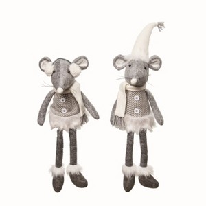 Transpac Fabric Shelf Sitter Mouse Set of 2 Christmas Home Decorations - 1 of 1