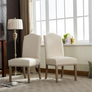 Roundhill Furniture Mod Urban Style Solid Wood Nailhead Fabric Padded Parson Chair, Tan, Set of 2 - 1 of 4