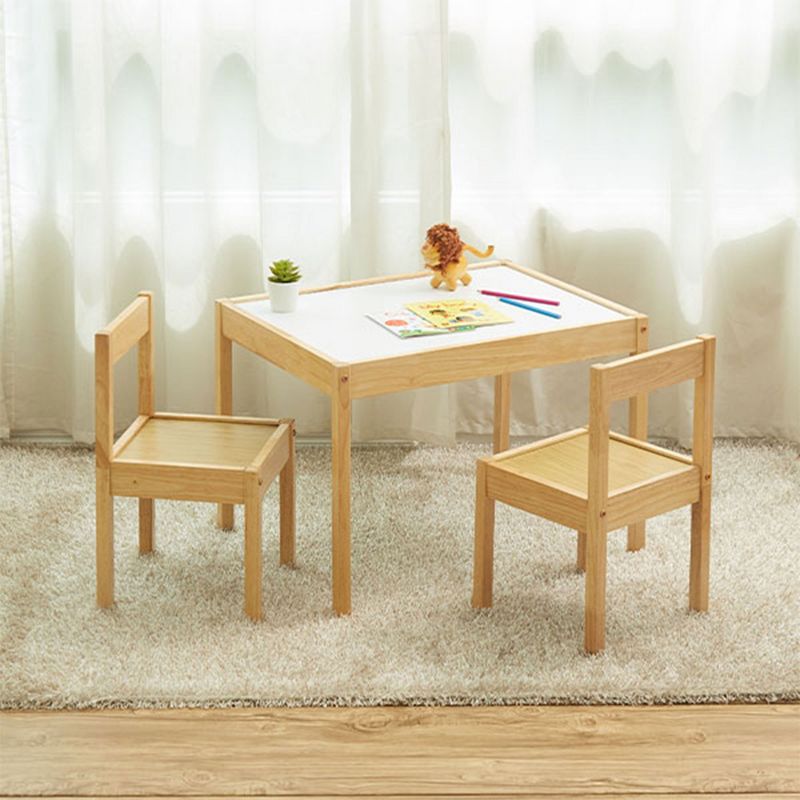 PJ Wood 3 Piece Solid Rubberwood Table and Chairs Set with Espresso Finish, Rounded Edges and Corners, and Wipeable Dry Erase Surface, Natural, 4 of 7