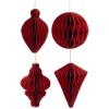 Northlight Foldable Honeycomb Paper Christmas Finial Ornaments - 4" - Red - Set of 4 - 4 of 4