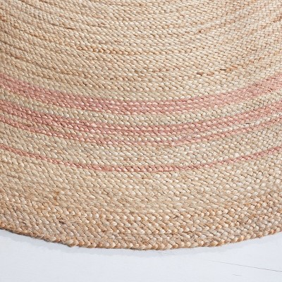 Handmade Pink Round Jute Area Rug, 7' Diameter