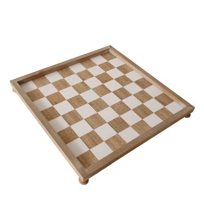 VIP Wood 15.75 in. Brown Checkers and Chess Board