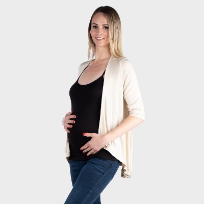 24seven Comfort Apparel Maternity Elegant Long Sleeve Open Front Draped Hem Jacket