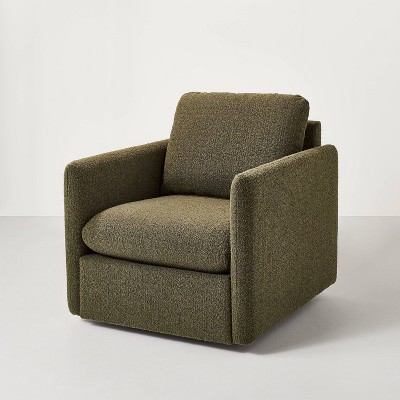 Boucle Upholstered Swivel Arm Chair Olive Green Hearth Hand With Magnolia Plywood Frame Polyurethane Foam Style Target