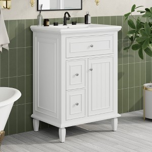 JUJABU 24" Bathroom Vanity with Ceramic Sink, 2 Drawers and  Adjustable Shelf - 1 of 4