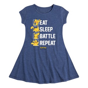 Girls' - Pokémon - Eat Sleep Battle Repeat Fit & Flair Cap Sleeve Dress - 1 of 3