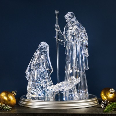 17" Clear Acrylic LED Lighted Holy Family Nativity Scene