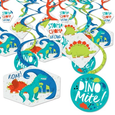 Big Dot of Happiness Roar Dinosaur - Dino Mite Trex Baby Shower or Birthday Party Hanging Decor - Party Decoration Swirls - Set of 40