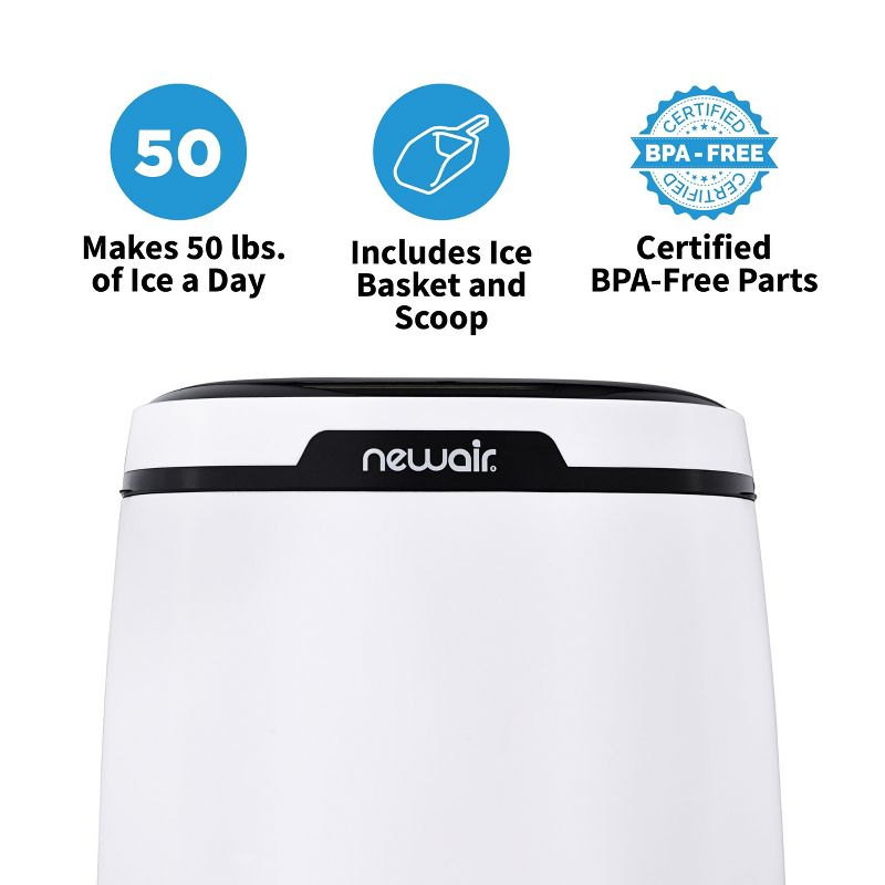 Newair Countertop Ice Maker, 50 lbs. of Ice a Day, One Button Operation and Easy to Clean BPA-Free Parts, 3 of 15