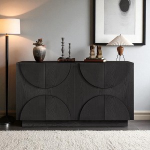 56" 4-Door Wood Sideboard Buffet Cabinet with Adjustable Shelves and Semi-Circular Handles, Storage Cabinet for Dining Room, Kitchen, or Living Room - 1 of 4