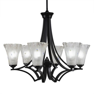 Toltec Lighting Zilo 6 - Light Chandelier in  Matte Black with 5.5" Fluted Frosted Crystal Shade