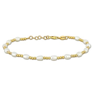 EVERLY JEWELRY | Yellow Plated Sterling Silver 3.5-4mm Cultured Freshwater Pearl & Ball Bead Bracelet, 6.5"+0.5 Ext. - 1 of 4