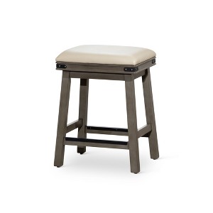 24" Counter Height Stool with French Leather Seat and Weathered Finish, Solid Hardwood Frame for Kitchen or Bar - 1 of 4