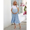 Maternity Maxi Skirt Womens High Waisted Boho Summer Casual Flowy Ruffle Suspender Long Pregnancy Skirt Overall Dress - 2 of 4