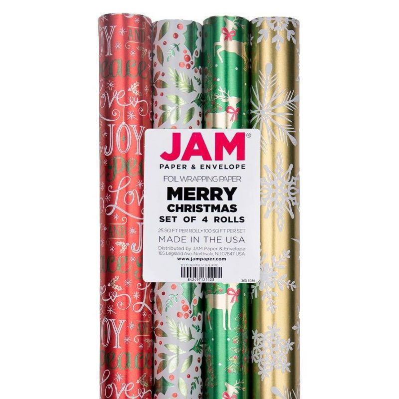 JAM Paper &#38; Envelope 4ct Holographic &#39;Merry Christmas&#39; Gift Wrap Rolls Gold/Silver/Black, 2 of 9