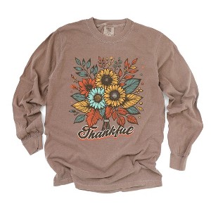 Simply Sage Market Women's Thankful Flowers Long Sleeve Garment Dyed Tee - 1 of 4