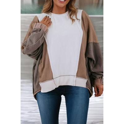 Women's Exposed Seam Colorblock Patchwork Sweatshirt - Little Daisy Closet