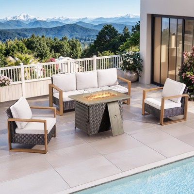 Buenhomino 4 Piece Patio Furniture Set 41in Fire Pit Table Outdoor Furniture Sets Patio Couch Outdoor Chairs 50000 BTU Propane Fire Pit