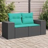 vidaXL Patio Sofa with Cushions - 2-Seater Outdoor Loveseat, Black Poly Rattan, with Storage, Removable Covers, Comfortable Seating for Garden/Deck - 2 of 4