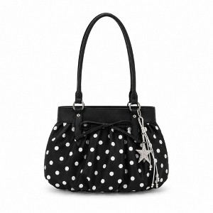 Alilang Polka Dot Ruched Shoulder Bag with Bow Detail and Metal