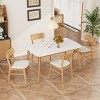 5 PCS Mid-Century Modern Dining Set, Faux Wood Top Dining Table, Dining Chairs with Rubberwood Frame and Polyester Cushion-Coolbibila - 3 of 4