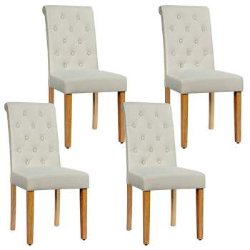 Tangkula 4PCS Upholstered Dining Chair High Back Armless Chair w/ Wooden Legs Beige