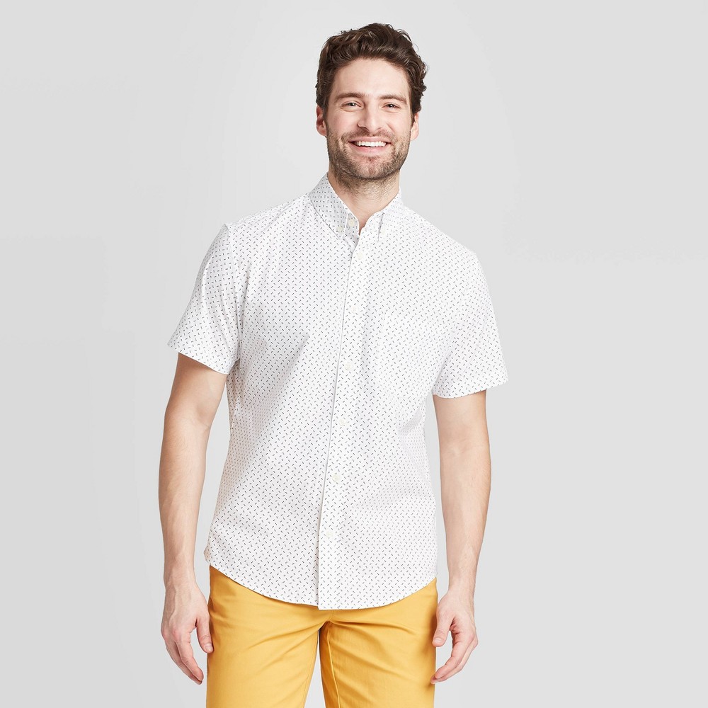 Men's Polka Dot Standard Fit Short Sleeve Button-Down Shirt - Goodfellow & Co Cream S, Ivory was $19.99 now $12.0 (40.0% off)