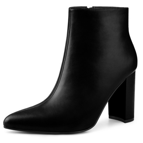 Perphy Women's Pointed Toe Side Zip Block Heeled Ankle Boots Black 7