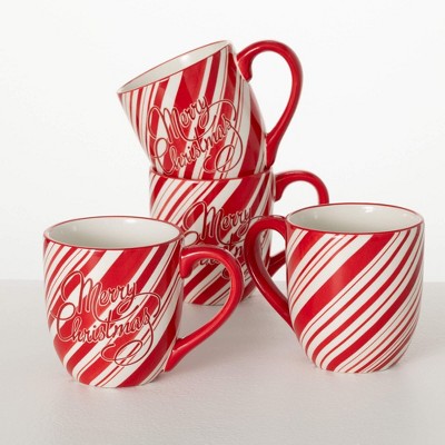 4.5"H Sullivans Christmas Merry Christmas Mug Set of 4  Red-White