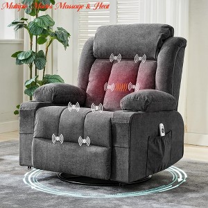 360° Swivel Rocker Recliner Chair w/ Heat & Massage, Widen Overstuffed Oversize Single Sofa Lounge Chair w/ USB Charging 3 Angle Modes - 1 of 4