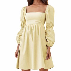 EXLURA Womens Square Neck Dress Long Puff Sleeve A-Line Casual Short Mini Dresses - 1 of 4