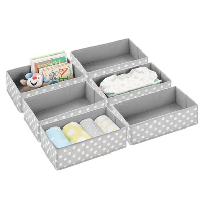 Image of mDesign Fabric Baby Nursery Drawer Organizer Bins, 6 Pack, Gray/White Polka Dot