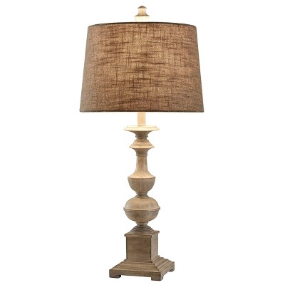 Ivory Distressed Polyresin Table Lamp with Taupe Shade
