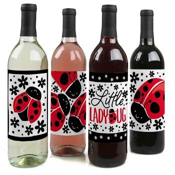 Big Dot of Happiness Happy Little Ladybug - Baby Shower or Birthday Party Decorations for Women and Men - Wine Bottle Label Stickers - Set of 4