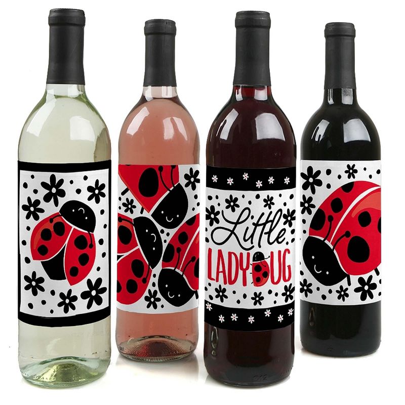 Big Dot of Happiness Happy Little Ladybug - Baby Shower or Birthday Party Decorations for Women and Men - Wine Bottle Label Stickers - Set of 4, 1 of 9