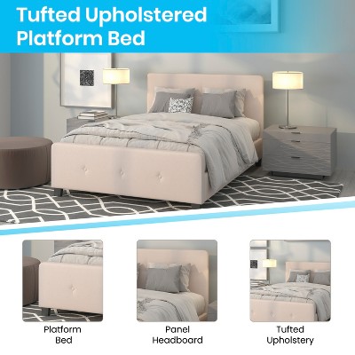 Casual Beige Queen Tufted Upholstered Platform Bed with Metal Frame