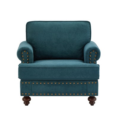 Vynxaria Modern 38" Sectional Love Seat Sofa - Green Chenille Fabric, Upholstered, Brown Legs, for Living Room/Apartment/Bedroom/Home Office