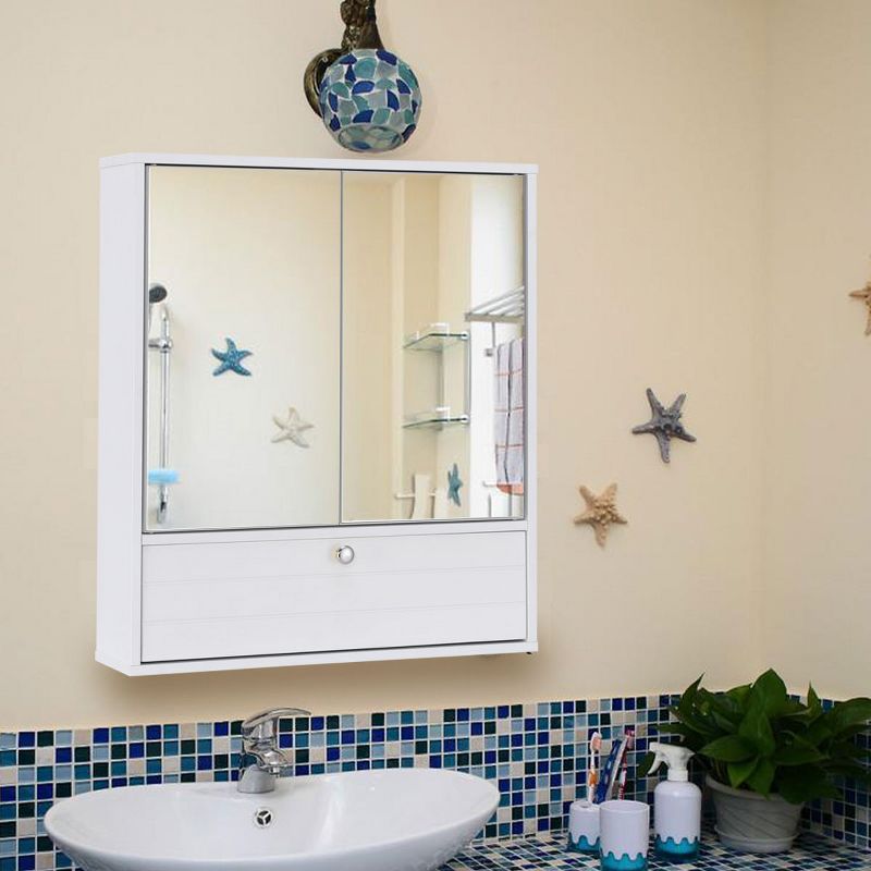 Tangkula Double Mirror Door Bathroom Cabinet Wall-Mount Storage Wood Shelf White, 2 of 6